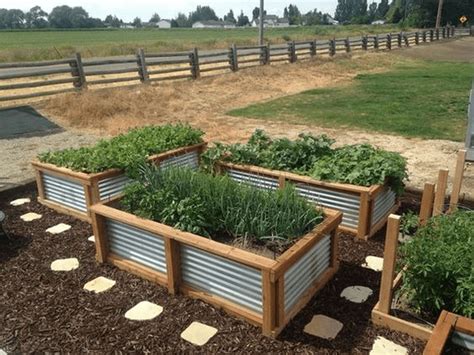 corrigated metal planter box|corrugated raised garden bed.